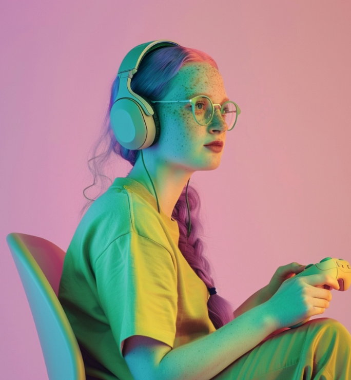 Zenni glasses on female gamer model