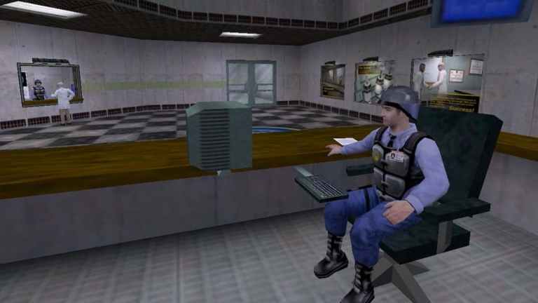 A police officer sitting in Half-Life: Blue Shift.