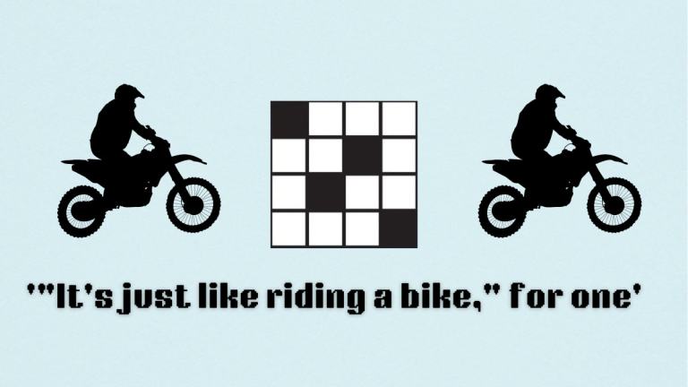 Picture showing the it's just like riding a bike, for one clue in NYT Mini Crossword.