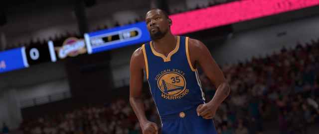 Kevin Durant in his throwback Golden State Warriors jersey in 2K25.