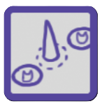 A square image, showing readers what the Land Mines Special Attack looks like from Crypt Custodian. It's a purple square with a white background inside, showing two circles and a shark-like fin in the middle.