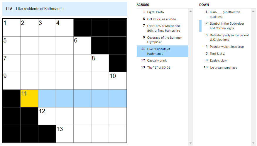 Picture showing the Like residents of Kathmandu NYT Mini Crossword clue.