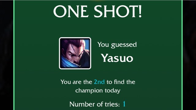 The LoLdle success message with an image of Yasuo for the Aug. 30 LoLdle quote