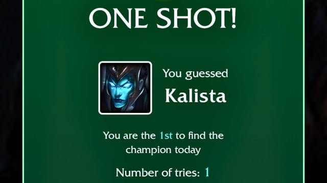 The LoLdle quote success message with an icon of Kalista.