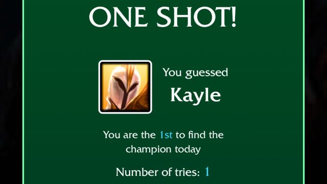 A square Kayle icon next to the one-shot success message for the Aug. 14 LoLdle quote challenge.