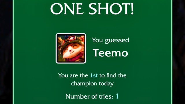 The LoLdle quote success message with an image of Teemo for the Aug. 29 LoLdle quote