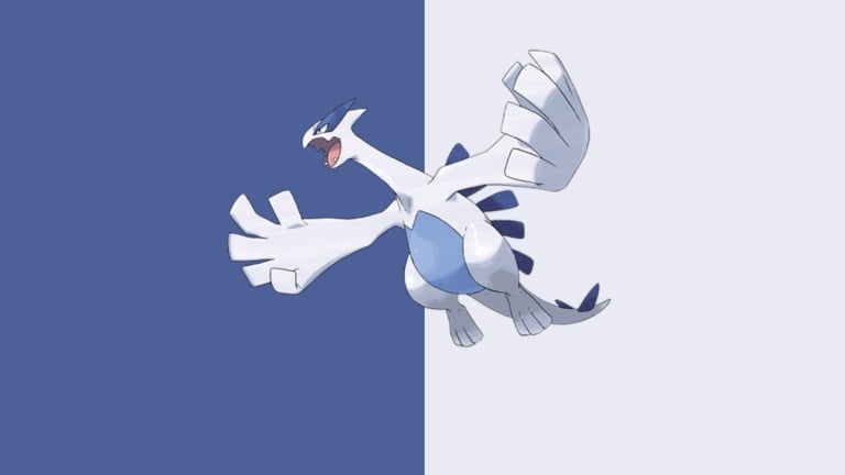 Image of Lugia over a blue and gray background.