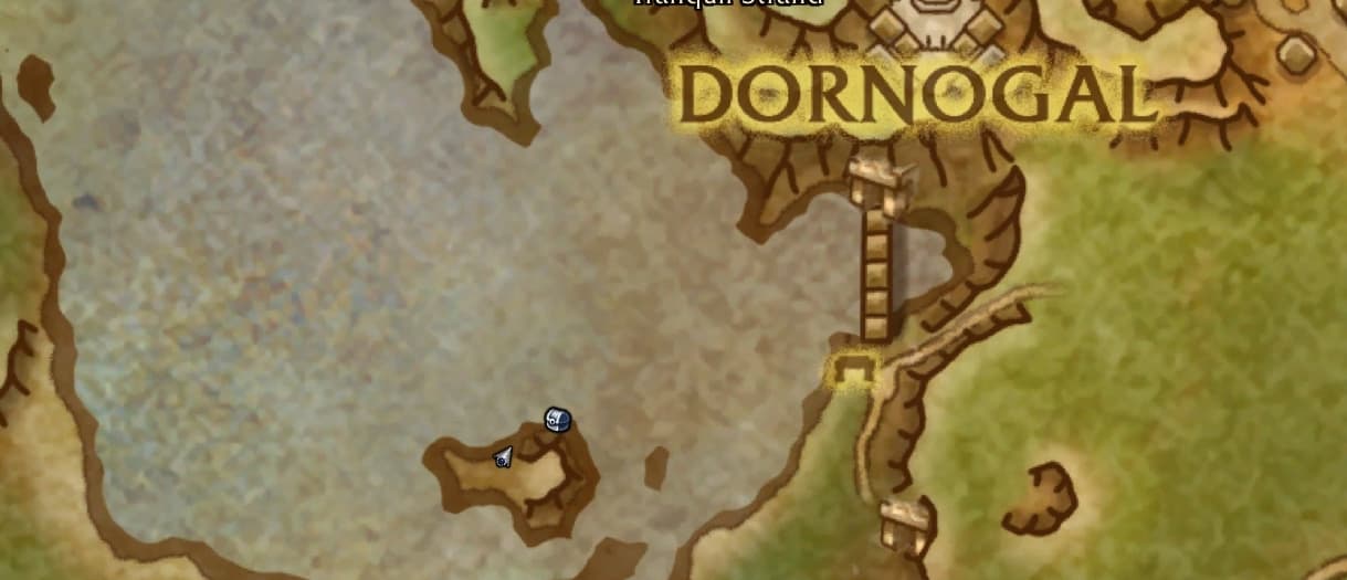 A map of the Isle of Dorn in WoW The War Within pinpointing a chest on an island