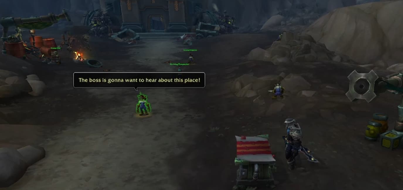 Death Knight outside of mine questioning workers as they walk up the road in WoW The War Within Papers Pleaase Quest