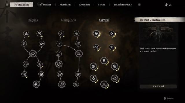 Image showing the skill tree and the ability Robust constitution.