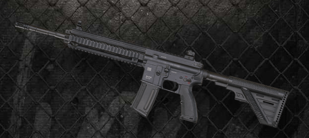 M416 in PUBG, placed in front of a wall with chains