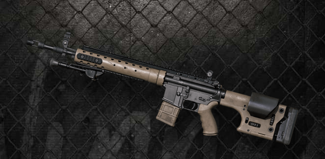 Mk12 in PUBG, placed in front of a wall with chains