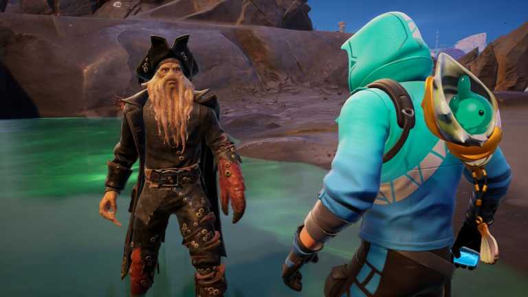 Picture showcasing Fortnite player interacting with Davy Jones.