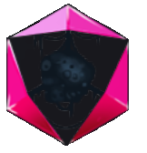 A pink prism-like object with a large black triangle in the middle. Inside the triangle is a pile of garbage. This image shows readers the Slime Scraper upgrade in Crypt Custodian.