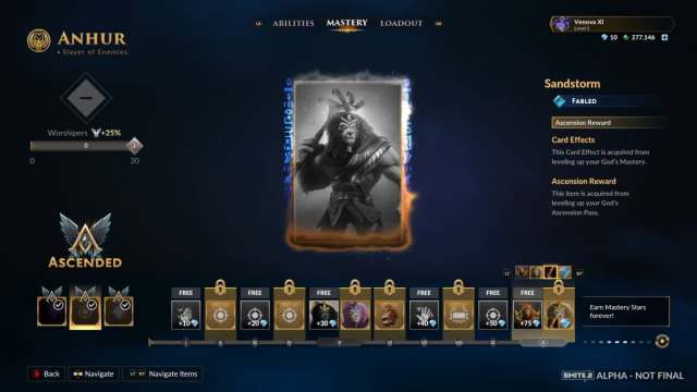 A screenshot of Anhur's Ascension Pass in Smite 2 showing a card effect.