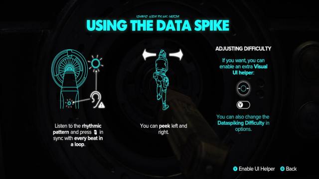 A screen showing how Data Spikes work in Star Wars Outlaws.