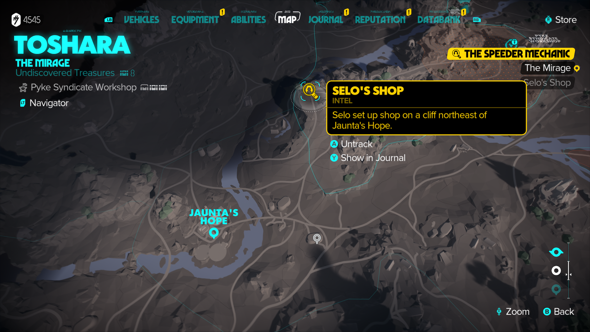 A map screenshot of Selo's Shop in Star Wars Outlaws.