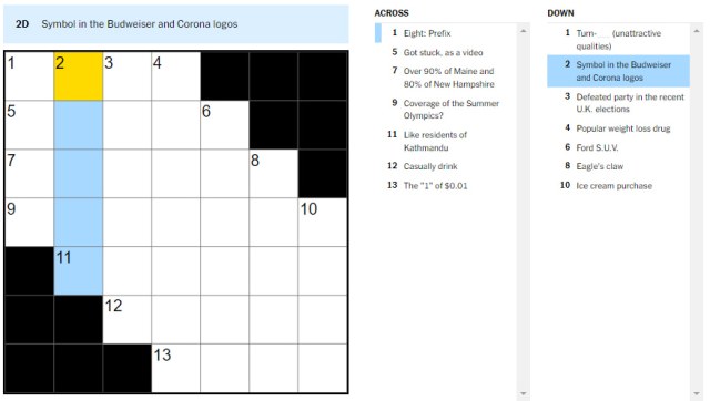 Picture showing the Symbol in the Budweiser and Corona logos clue in NYT Mini Crossword.