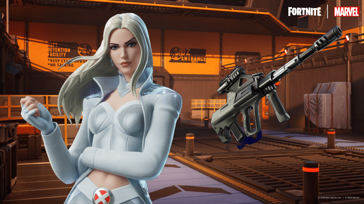 Picture showcasing Emma Frost in Fortnite's The Raft location.