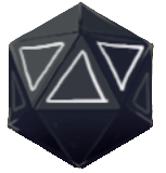 The Whirling Reaper Upgrade in Crypt Custodian, shown by a black polygon dice-like item with three white triangles across its middle.