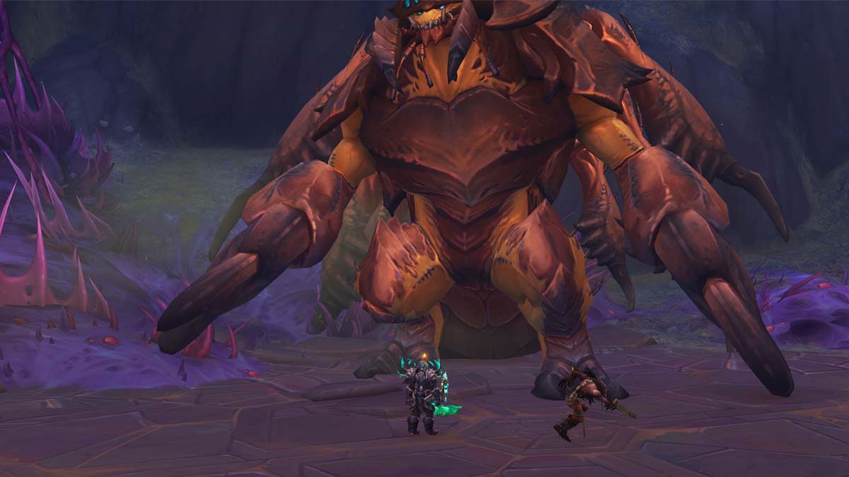 Fighting a giant nerubian insect monster in WoW