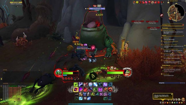 Fighting Croakit in WoW The War Within, a giant frog monster with its mouth open spewing poison