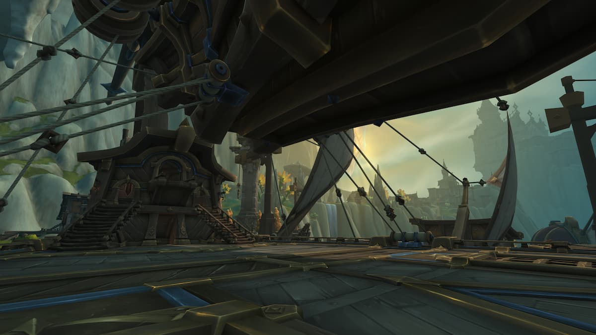 Image of flying ship in WoW The War Within from Hallowfell zone