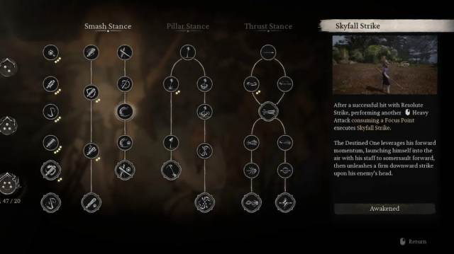 Image showing the skill tree and the ability Skyfall Strike.