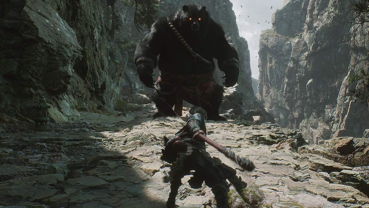 wukong fighting giant bear enemy in black myth wukong