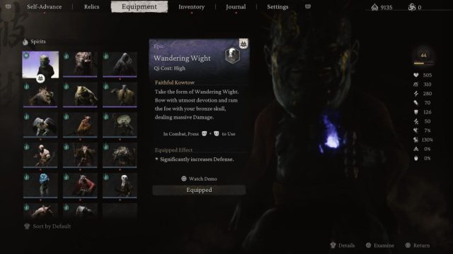 spirits menu in black myth wukong