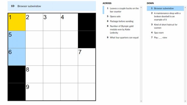 The Browser subwindow clue marked on the Aug. 19 NYT Mini Crossword.