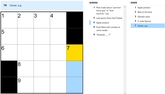 caviar eg nyt aug 22 mini crossword puzzle