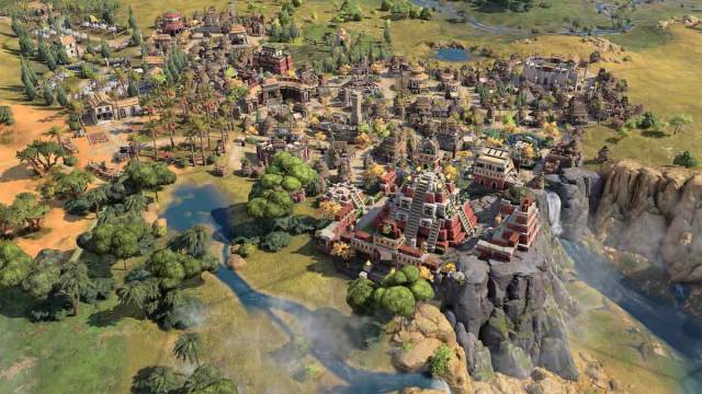 An Aztec-like city in Sid Meier's Civilization 7.