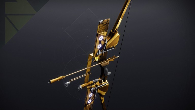 Fortunate Star, a golden bow, on display during Destiny 2's Solstice event.