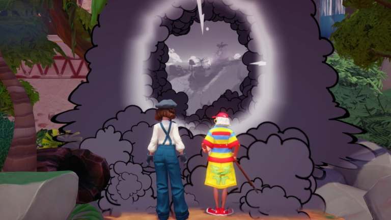 Merlin and the player looking at the rift blocking the palace entrance in Disney Dreamlight Valley.