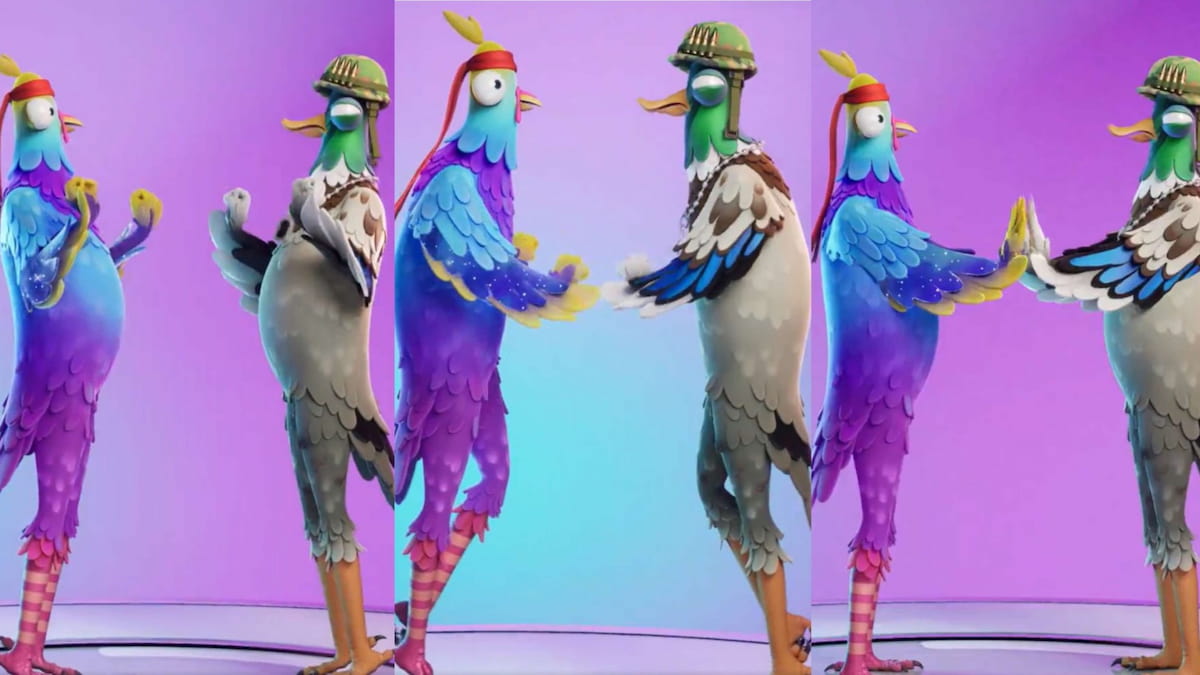 Two birds dancing together with the Feel It emote in Fortnite.