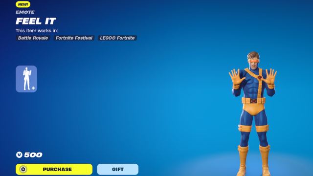 Cyclops dancing to the Feel It emote in Fortnite.