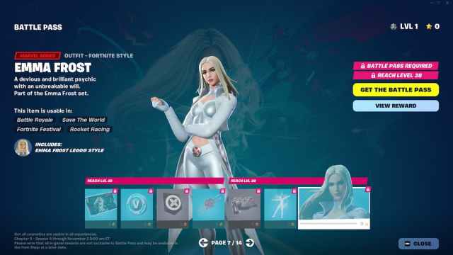 Emma Frost in Fortnite Absolute Doom battle pass