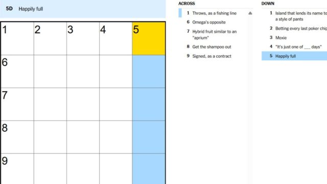clue for happily full in aug. 29 nyt mini crossword