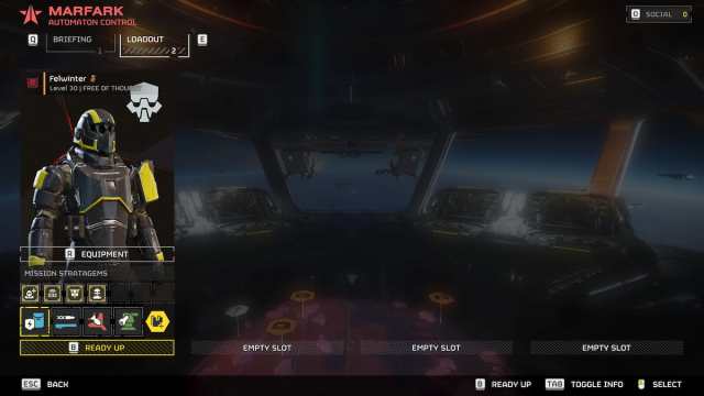 Stratagem select screen before the mission in Helldivers 2