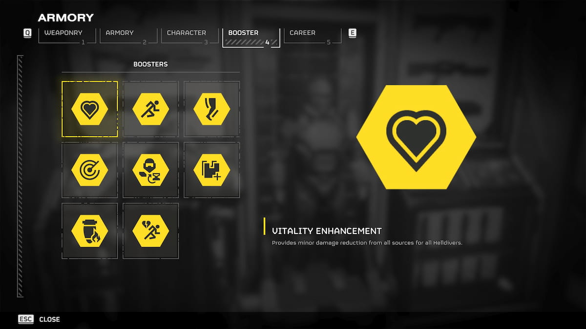 Booster Armory tab in Helldivers 2