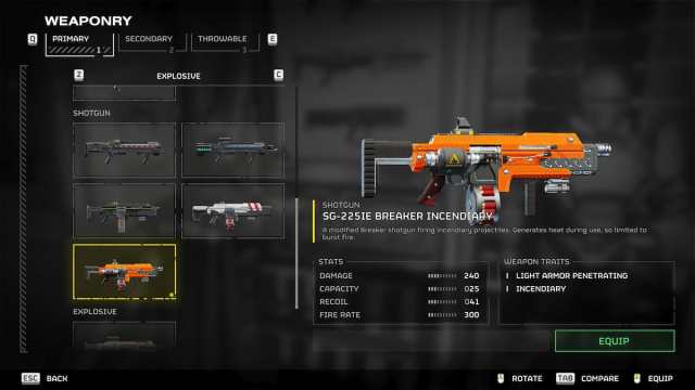 Helldivers 2 Breaker Incendiary stat overview screen