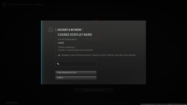 Display name change setting in Call of Duty Warzone