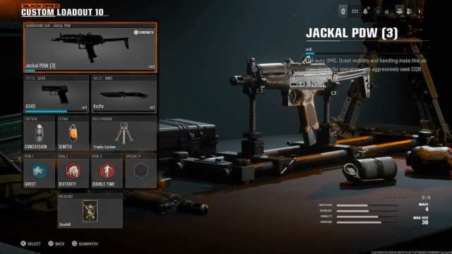 Jackal PDW loadout screen in Black Ops 6