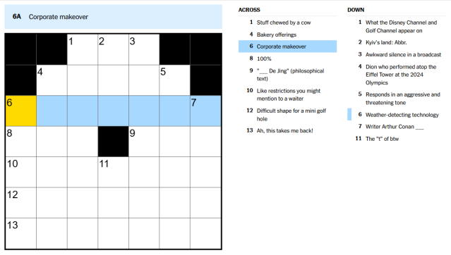 The 6A clue for the Aug. 17 Mini Crossword.