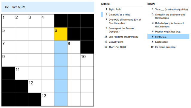 The Aug. 24 hint for 6A in the Mini Crossword.