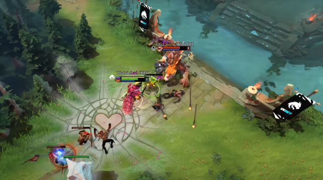 A screenshot of the grand final of the TI 2023 Dota 2 tournament between Team Spirit and Gaimin Gladiators.