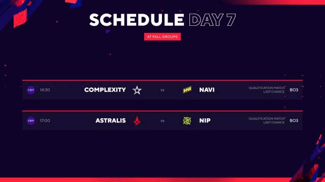 A graphic showing the schedule for the BLAST Fall Groups Play-In matches.