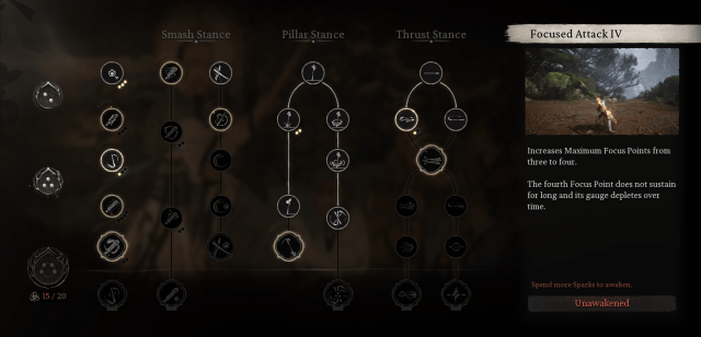A screenshot of the Staff Stances level up tree in Black Myth Wukong.