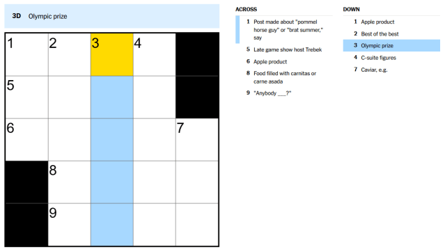 The 3D clue for the Aug. 22 crossword